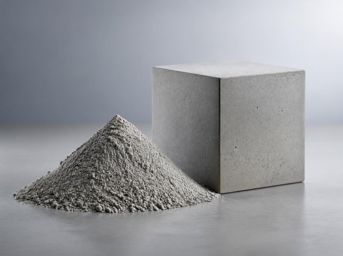 Portland cement powder and a concrete block