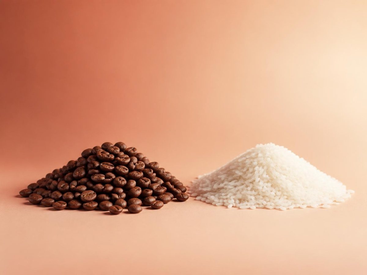 Coffee beans and white rice